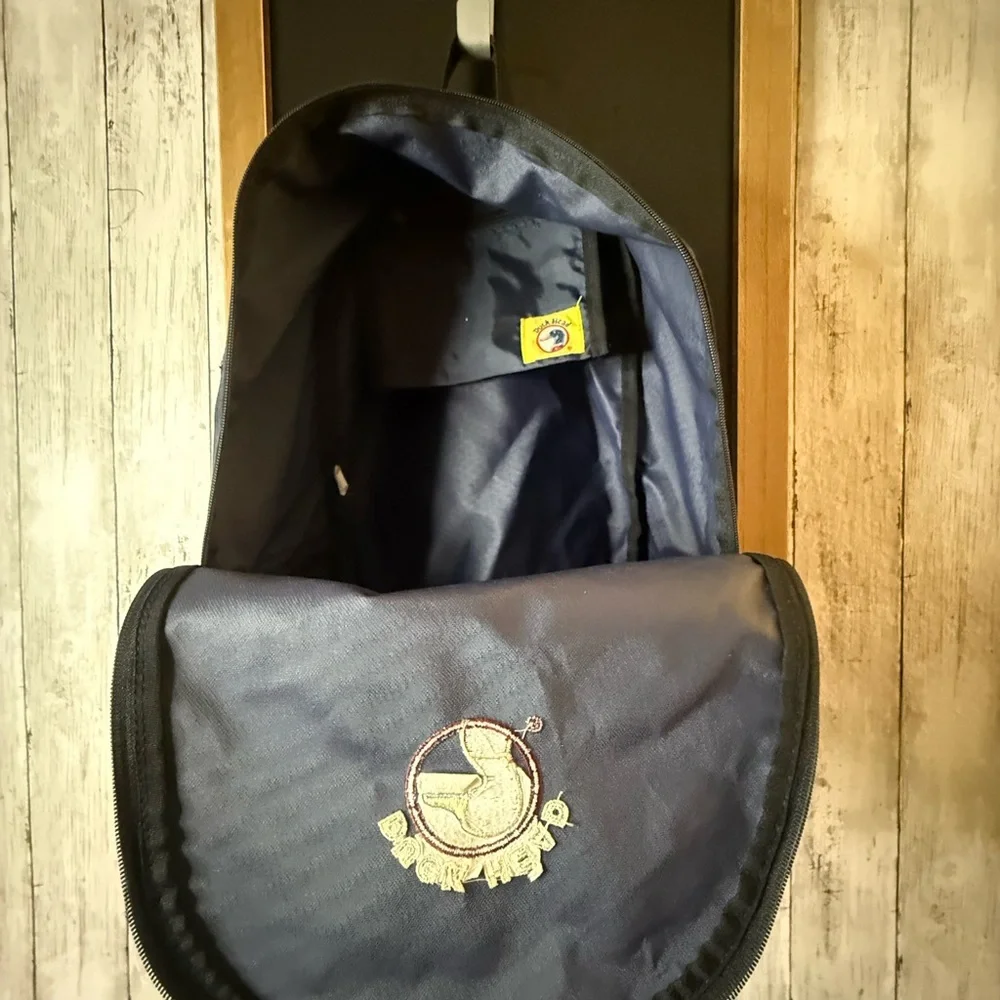 Vintage Rare Duck Head Backpack Book Bag Front Zipper Pocket Navy Blue